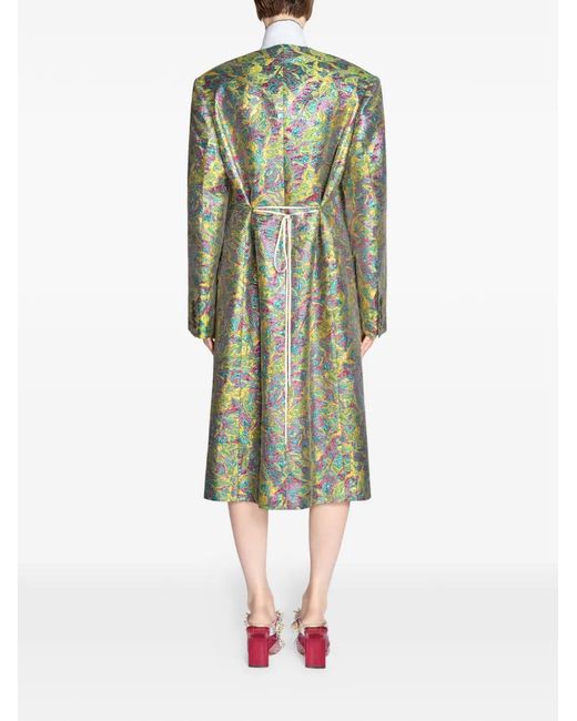 Dries Van Noten Green Double-Breasted Floral Coat