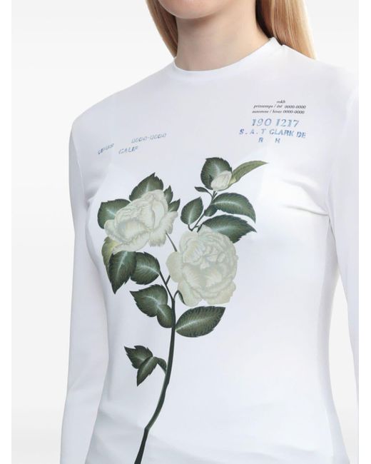 ROKH White Rose-print Long-sleeve Top