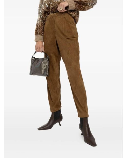 Brunello Cucinelli Natural Pull-On Suede Trousers