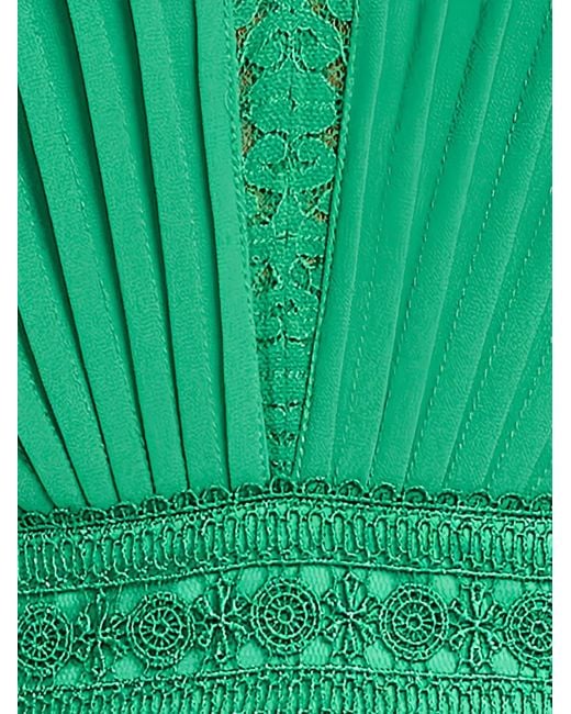 Tadashi Shoji Green Nyssa Lace-Panelled Pleated Midi Dress