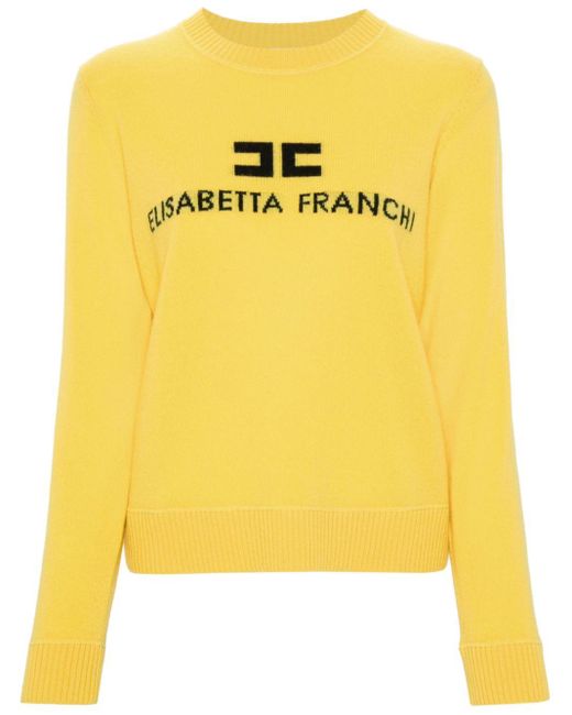 Elisabetta Franchi Yellow Intarsia-Logo Sweater