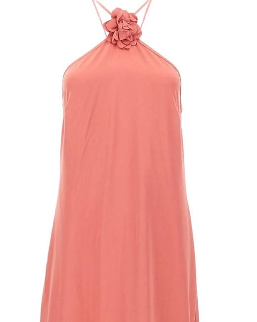 Kaos Jurk Met Halternek En Bloemdetail in het Pink