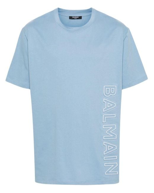 Camiseta con logo en relieve Balmain de hombre de color Blue