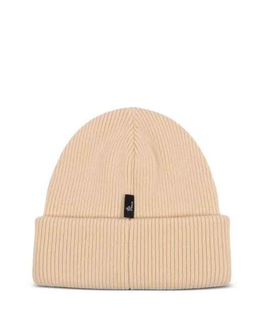 Moncler Natural Ribbed Logo-Patch Beanie Hats