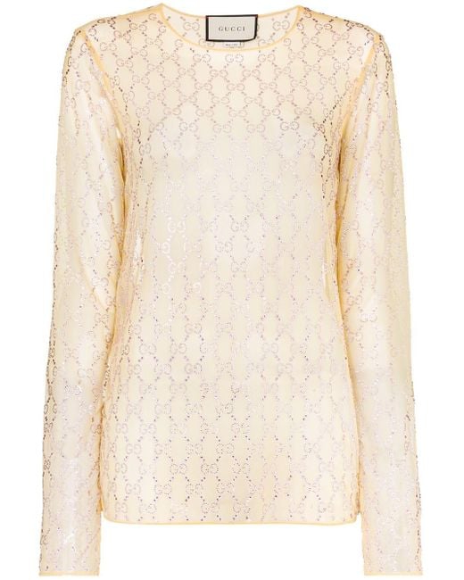 Gucci Yellow GG-embellished Mesh Top