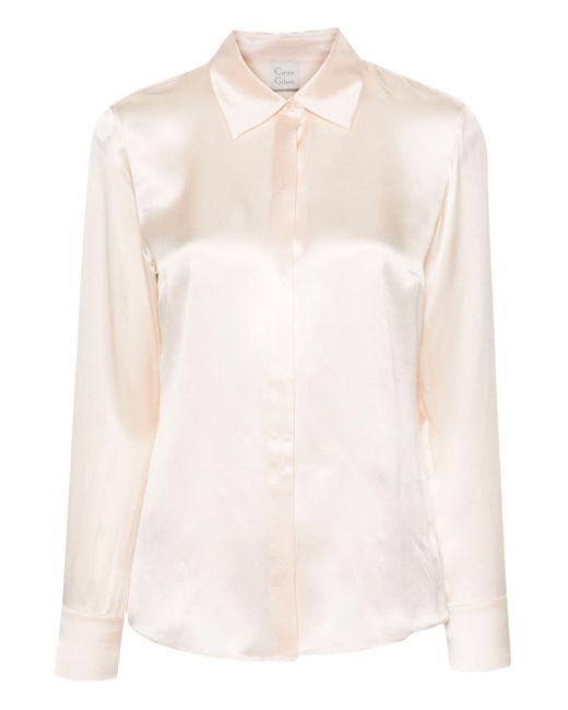 Carine Gilson Natural Long-sleeve Silk Pyjama Top