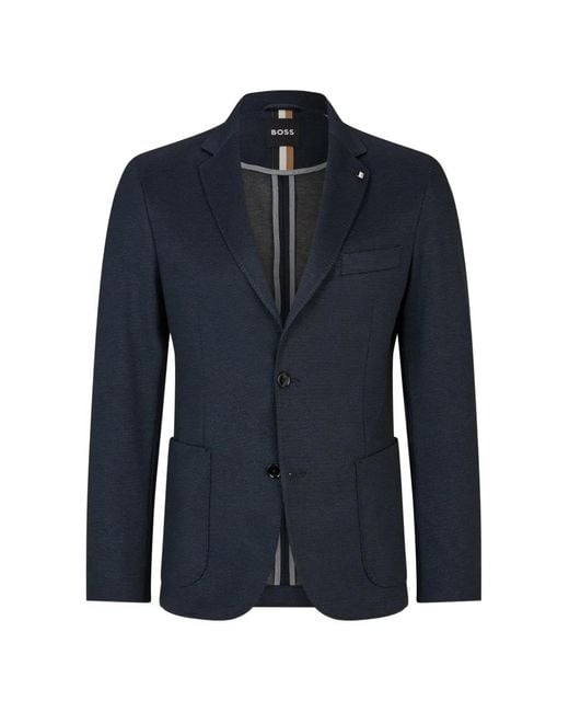 HUGO Blue Textured Single-Breasted Blazer for men