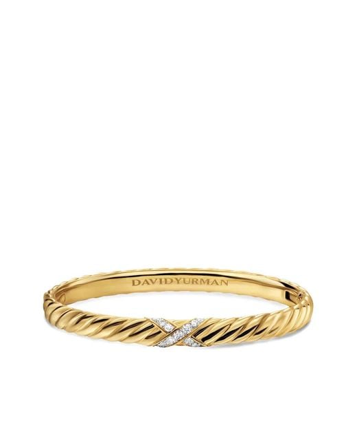 David Yurman Metallic 18K Sculpted Cable X Center Station Diamond Bracelet