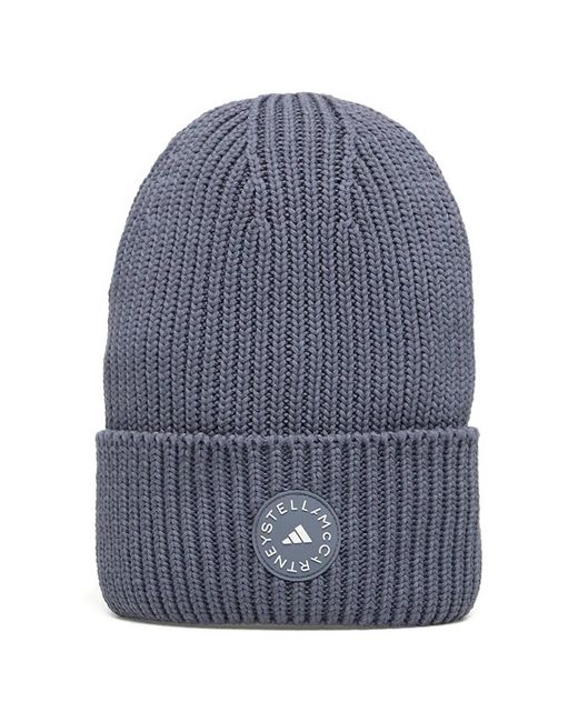 Adidas Blue X Stella Mccartney Ribbed Round-Logo Beanie Hat