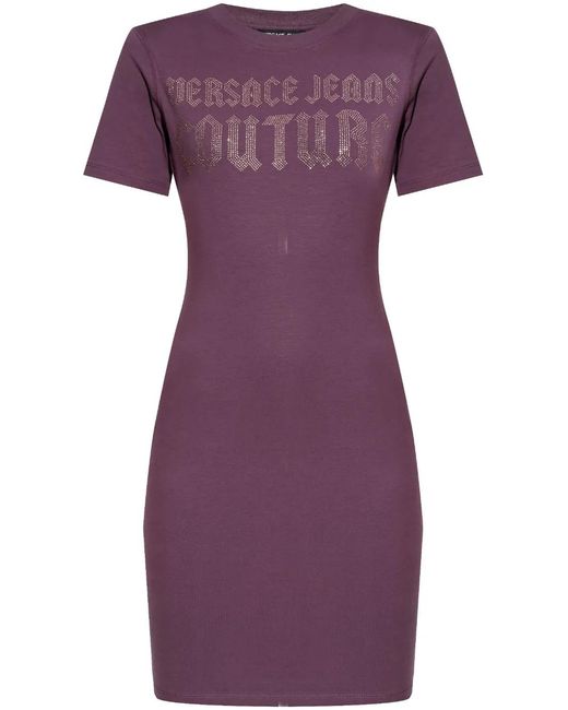 Versace Jeans Couture Purple Logo-Embellished T-Shirt Dress
