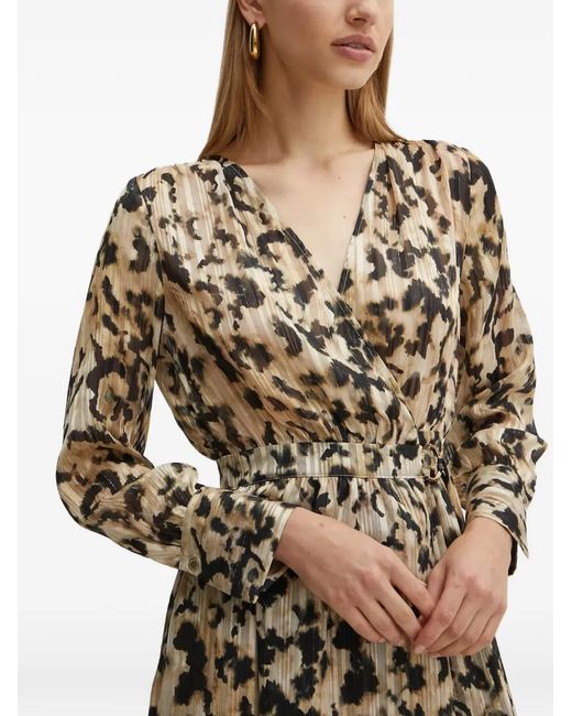 Morgan Natural Pleated V-Neck Midi Dress