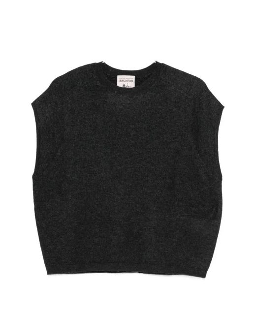 Semicouture Black Crew-Neck Sleeveless Vest