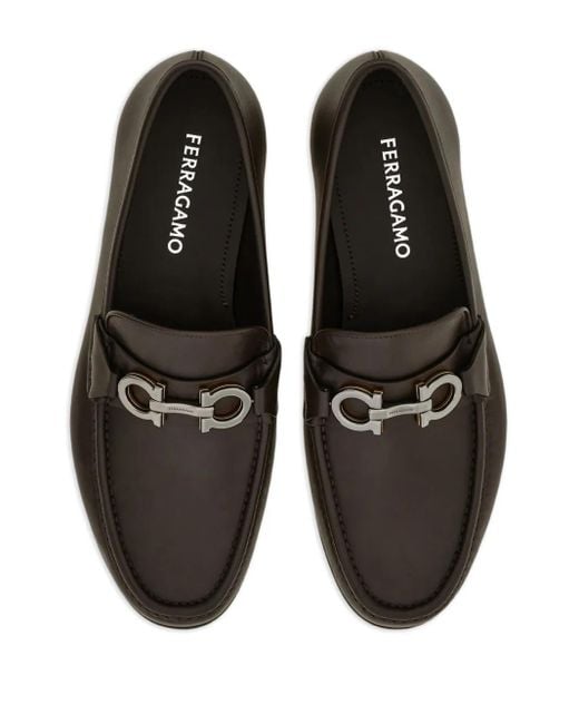 Ferragamo Black Gancini-Buckle Loafers for men