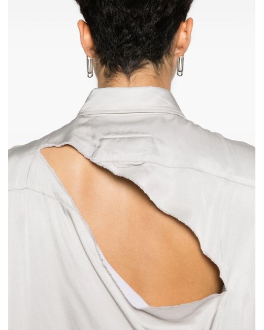 MM6 by Maison Martin Margiela White Satin Shirt With Torn Details