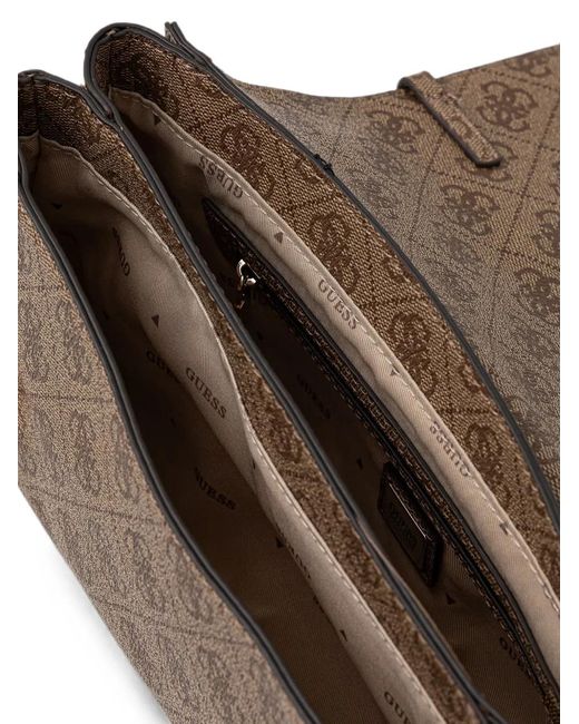 Guess Brown Sac Porté Épaule Leona À Imprimé Monogrammé