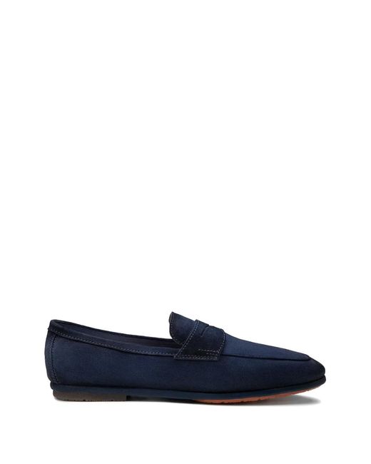Santoni Blue Suede Panelled Loafers for men