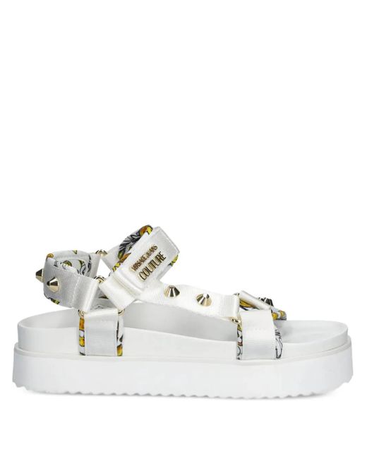 Versace Jeans Couture White Stud-Embellished Sandals