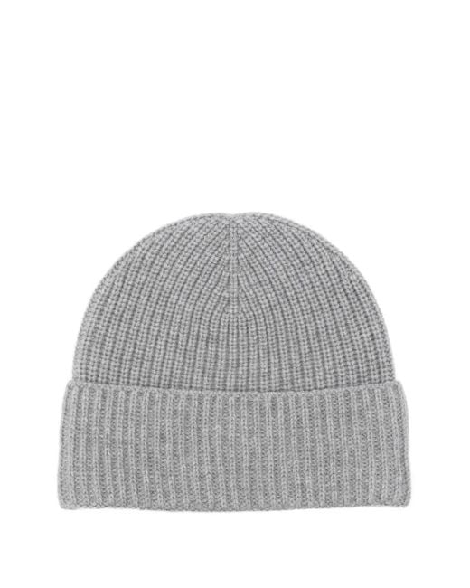 Moncler Gray Cashmere Logo-Patch Beanie