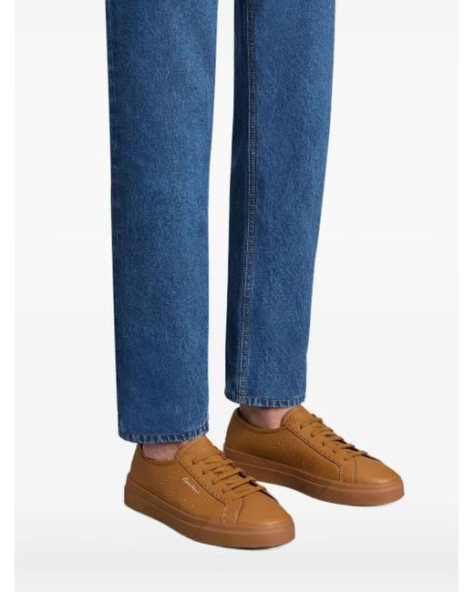 Santoni Brown Tumbled Leather Sneakers for men