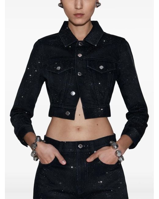 Alexander Wang Black Crystal-Embellished Denim Jacket