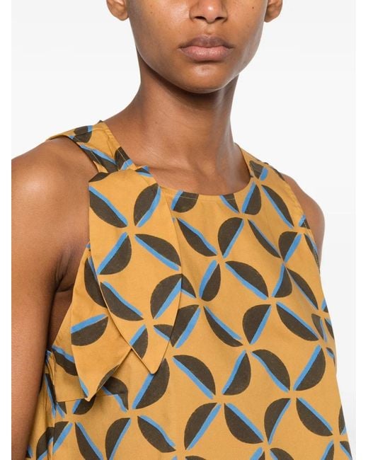 Niu Metallic Geometric-Print Bow-Detail Top
