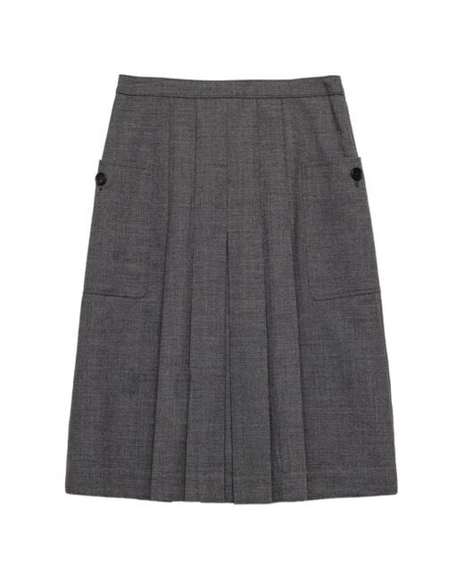 Prada Gray Rush Stitch Pleated Skirt