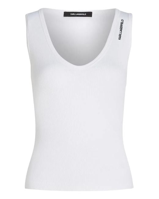 Karl Lagerfeld White Ribbed Tank Top