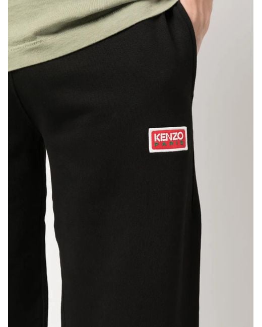 KENZO Black Logo-Embroidered Tapered Track Pants for men