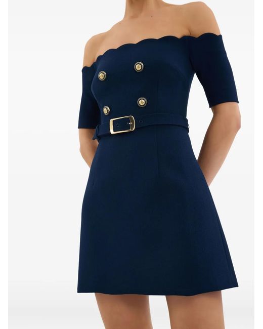 Rebecca Vallance Blue Off Shoulder Belted Dress