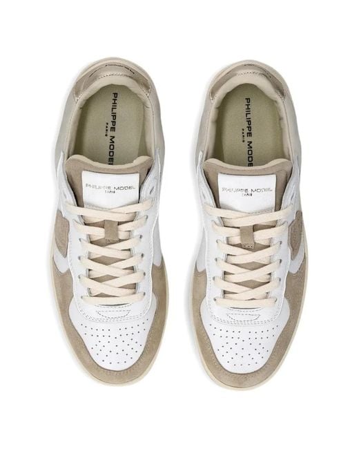 Philippe Model White Logo-Patch Panelled Sneakers
