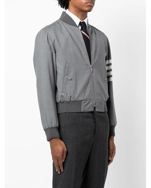 Thom Browne Gray Stripe-Detail Bomber Jacket for men