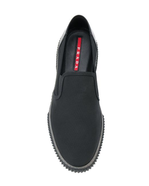 Prada Leather Slip-on Sneakers in Black for Men | Lyst