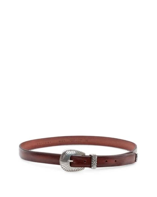 Orciani Brown Engraved-Buckle Leather Belt for men