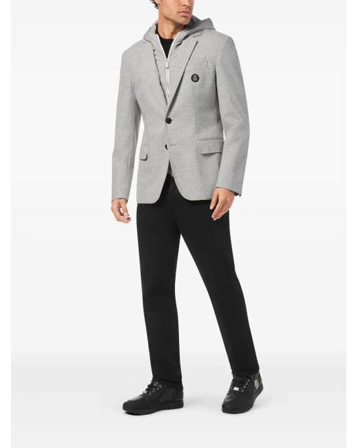 Billionaire Gray Hooded Buttoned Blazer for men