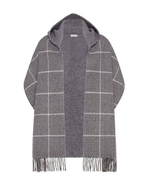 Brunello Cucinelli チェック カシミアスカーフ Gray