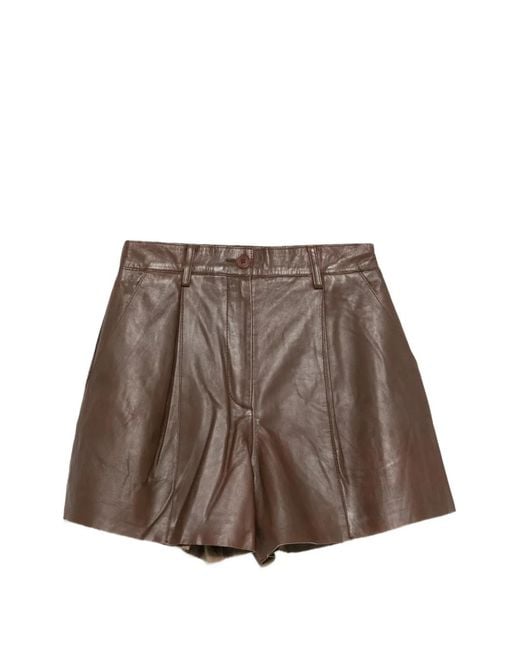 P.A.R.O.S.H. Brown Pleated Leather Shorts