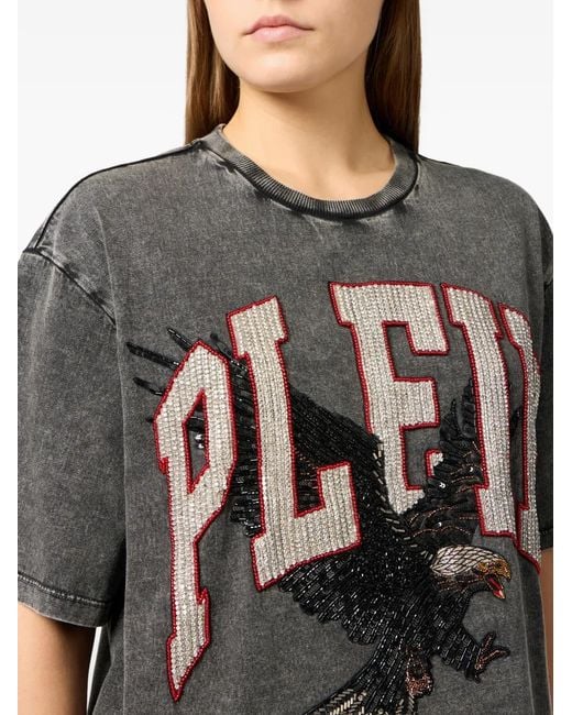 Philipp Plein Black Eagle-Print Crop T-Shirt
