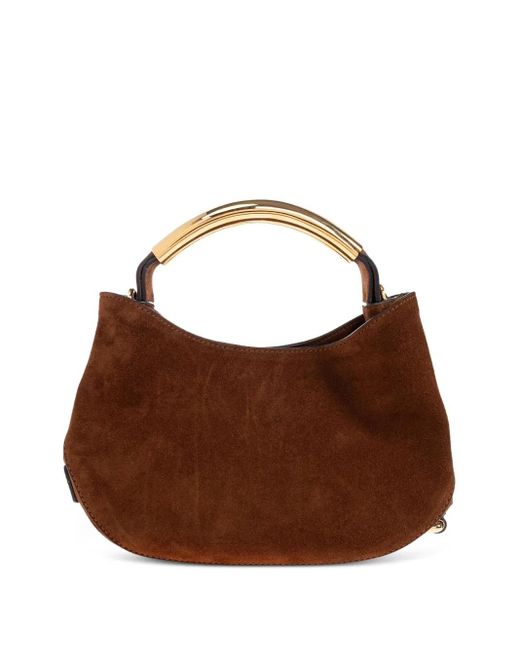 Moschino Brown Curved-Handle Suede Tote Bag