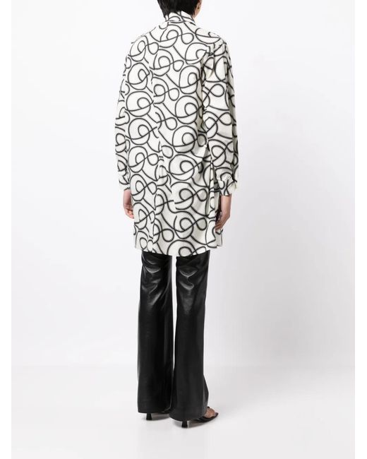 JNBY White Graphic-Print Long-Sleeved Shirt Dress