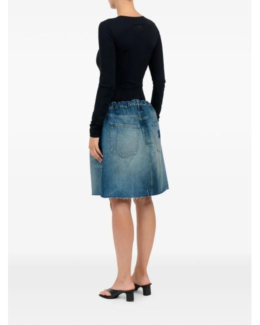 MM6 by Maison Margiela Blue Frayed-Details Cotton Mini Skirt