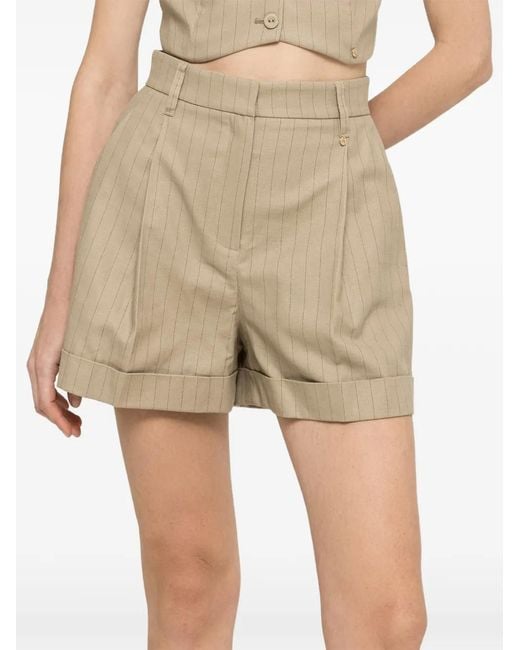 Nissa Natural High-Waisted Pinstripe Shorts
