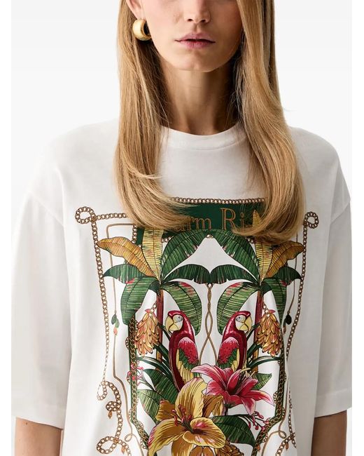 Farm Rio White Tropical Royalty Graphic-Print Mini Dress