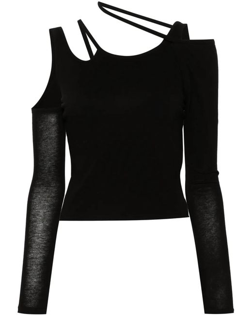 Yohji Yamamoto Black Cold Shoulder-Design Top