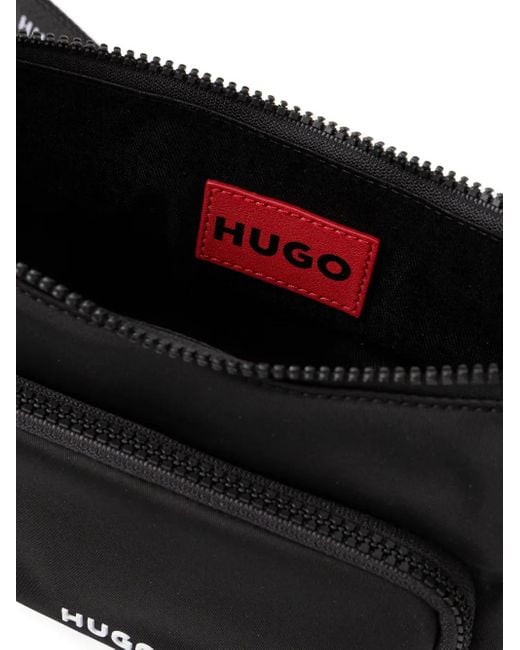 HUGO Black Embossed-Logo Shoulder Bag