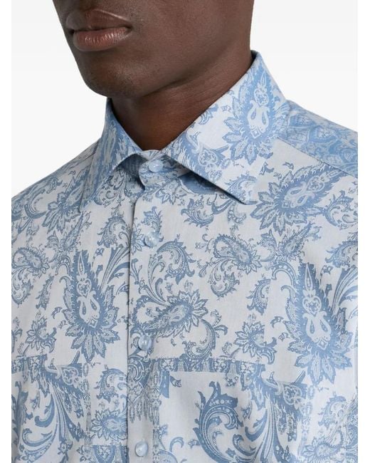 Etro Blue Paisley Jacquard Shirt for men