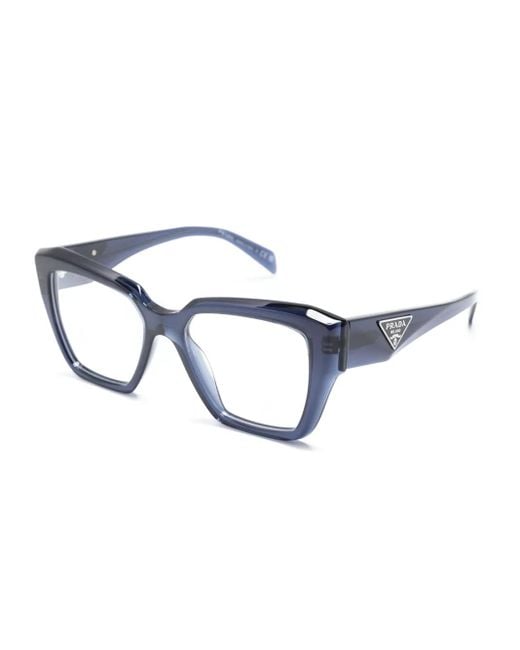 Prada Blue Enamel Triangle Logo Square-Frame Glasses
