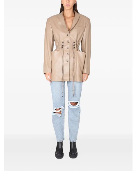 The Mannei White Gathered-Wait Blazer