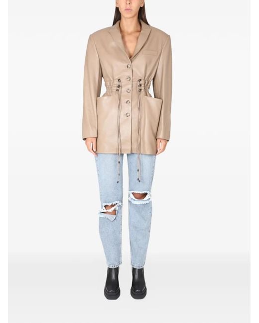 The Mannei White Gathered-Wait Blazer