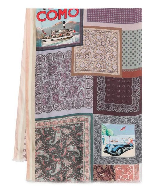 Pierre Louis Mascia Purple Patchwork Paisley Scarf