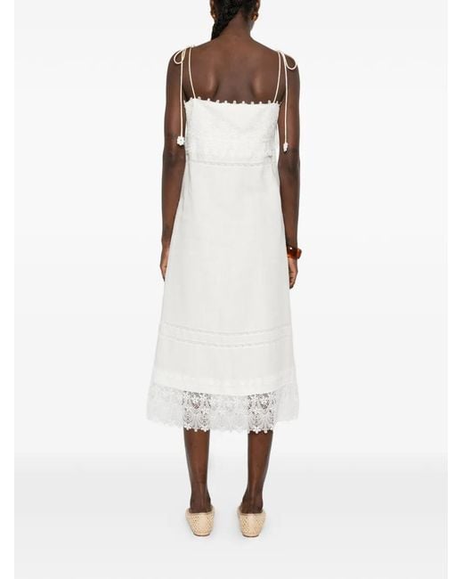 Valentino Garavani White Lace-Trim Midi Dress